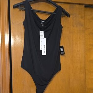 Express Black Sleeveless Drape-Neck Bodysuit